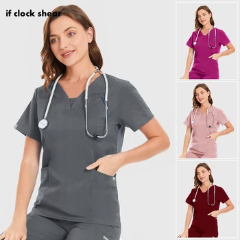 Аксессуары для медсестер, Хирургическая униформа, Женские топы для медсестер, блузка для ухода за домашними животными, футболки для медсестер стоматологической клиники XS-2XL
