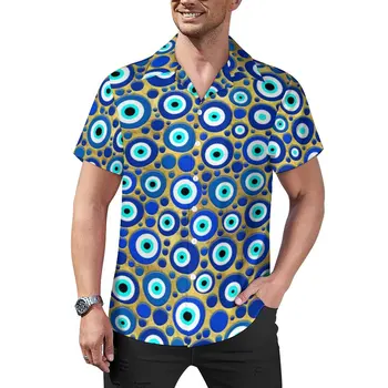 Свободная рубашка с принтом синего сглаза, мужские Пляжные Повседневные рубашки Nazar Charm, Летние блузки в стиле ретро с короткими рукавами Оверсайз