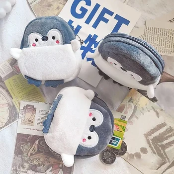 Новые кошельки с плюшевым пингвином из аниме Kawaii для мужчин и женщин, Корейский модный мини-милый кошелек для монет на молнии для мальчиков и девочек