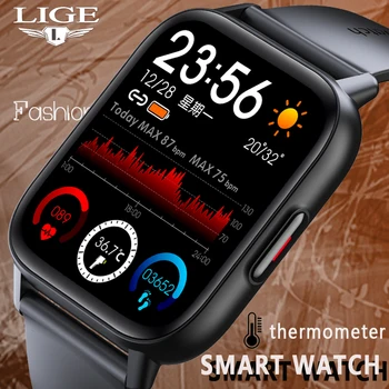 Новые мужские смарт-часы LIGE, измеряющие температуру тела, 1,69-дюймовый сенсорный экран, женские умные часы, Точный кислородный монитор, Спортивные мужские часы