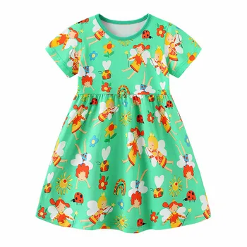 Летняя футболка с круглым вырезом и короткими рукавами с мультяшным рисунком для девочек, повседневная одежда для девочек от 2 до 7 лет для малышей