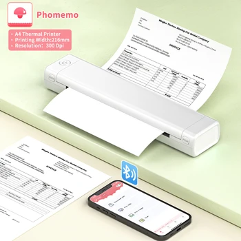 Бумажный Принтер Phomemo M08F A4 Портативный Термопринтер Bluetooth-Принтер, Совместимый с Телефонами Android и iOS и Ноутбуками для Офиса