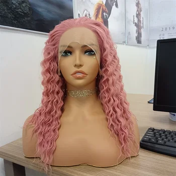 FANXITION, Розовые синтетические парики с глубокой волной для женщин, длинный вьющийся парик с кружевом спереди, парик с тепловым волокном, парик с кружевом спереди, косплей, Парик для ежедневного использования