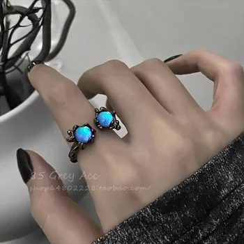 Серебристо-черный цвет, Асимметричное Открытие, Регулируемые кольца с Лунным камнем для женщин И мужчин, Индивидуальное Геометрическое Кольцо на указательный палец, ювелирные изделия