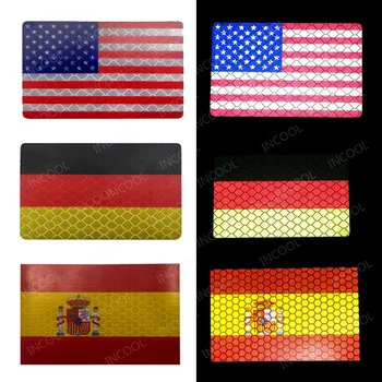 Полностью отражающие нашивки с изображением флага США, Германии, Испании, Тактические военные Национальные флаги, значки с нанесенной эмблемой