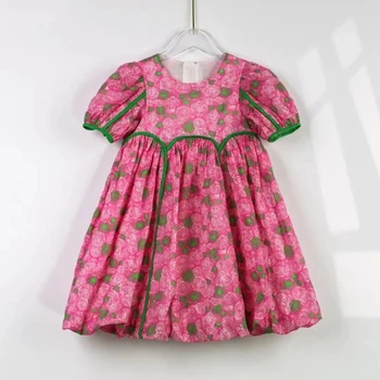 Летние Детские хлопчатобумажные платья с цветочным рисунком для девочек, платье принцессы с коротким рукавом, повседневное платье для маленьких девочек, детская одежда 6 8 9