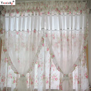 Занавески в Корейском цветочном стиле принцессы, Пасторальные Двухслойные кружевные хлопчатобумажные занавески для спальни девушки, занавеска для окна свадебной комнаты