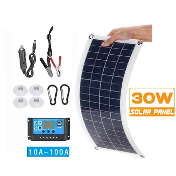 Комплект солнечных панелей мощностью 30 Вт, контроллер платы солнечных батарей для зарядки через USB 12 В, портативные водонепроницаемые солнечные элементы для телефона, автомобиля на колесах, MP3-плеера