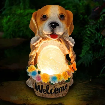 Солнечные фонари статуя милого щенка украшения животное Американская смола наружный светодиодный торшер во дворе парк сад украшение для декора собак