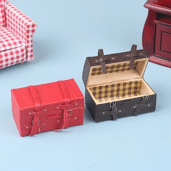 Кукольный домик из 1 шт. Винтажный деревянный чемоданчик Коробка для кукольного домика в масштабе 1/12 Коллекция миниатюрного декора Детские игрушки Коричневый, красный