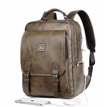 Винтажный мужской рюкзак большой емкости с USB-зарядкой, мужские дорожные спортивные школьные сумки для мальчиков, сумка для ноутбука из искусственной кожи