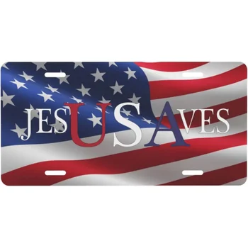 Номерной знак, Иисус Спасает, Флаг США, Крышка номерного знака, алюминиевая передняя панель автомобиля, бирка для мужчин и женщин, 6X12 дюймов, 4 отверстия