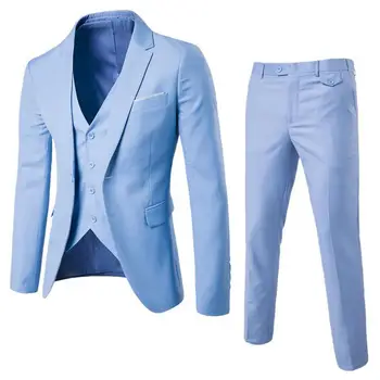 Костюм жениха из 2 предметов, Официальный блейзер + брюки, Однотонный однобортный Мужской пиджак в корейском стиле, брюки на молнии, мужской костюм