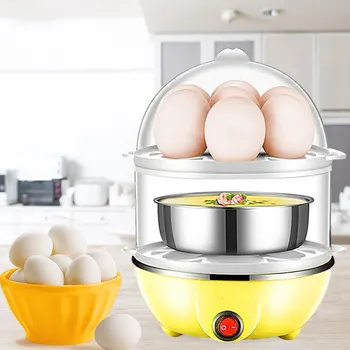 Мини-пароварка для яиц Многофункциональная 2-слойная пароварка для яичного крема с автоматическим отключением питания, штепсельная вилка с мерным стаканом, Кухонные инструменты