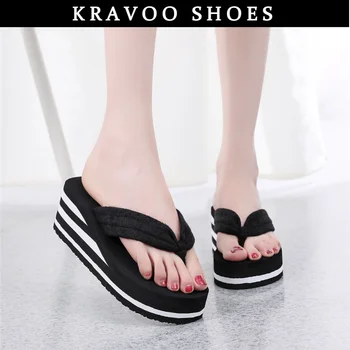 Женская обувь на платформе KRAVOO, нескользящие шлепанцы на высоком каблуке, Женские тапочки, Сандалии, разноцветные туфли на танкетке, уличные пляжные горки