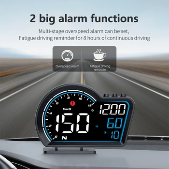 Дисплей Hud Автомобильный цифровой автомобильный GPS Спидометр, Одометр, сигнализация о превышении скорости, сигнализация об усталости при вождении, Автомобильные аксессуары, Электроника