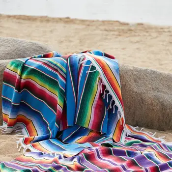 Мексиканское полосатое одеяло, Вязаная скатерть, настольный флаг, Этническое Пляжное полотенце, Мексиканское одеяло для кроватей, чехол для дивана, коврик для пикника на открытом воздухе