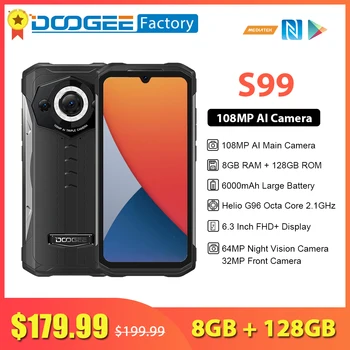 Прочный Смартфон DOOGEE S99 108-Мегапиксельная Камера Искусственного Интеллекта 8 ГБ 128 ГБ Восьмиядерная 64-Мегапиксельная Камера Ночного Видения 6,3-дюймовый Мобильный Телефон Android 12