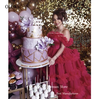 OLOEY 2023, длинные платья для выпускного вечера из красной органзы с открытыми плечами, платье для вечеринки по случаю дня рождения, Дубай, арабские женские вечерние платья для невесты