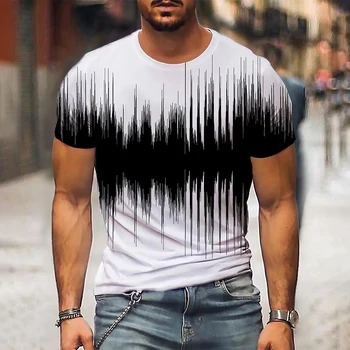 Мужская футболка с 3D вырезом в черно-белую полоску, одежда оверсайз, повседневный топ, уличная одежда, одежда для мальчиков с коротким рукавом, одежда