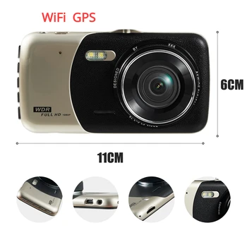 Автомобильная видеорегистраторная камера с двойным объективом, встроенный видеорегистратор, видеорегистратор с G-сенсором, циклическая запись, мониторинг парковки с Wi-Fi