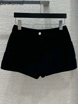 Bearomad Дизайнерские Летние шорты для подиума черного цвета с низкой талией, Женские однотонные Сексуальные тонкие шорты с множеством карманов