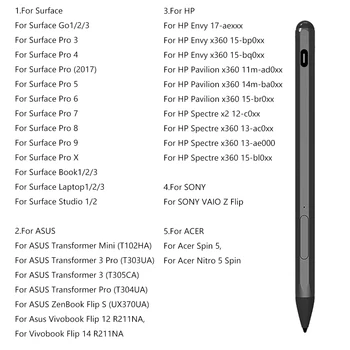 Емкостный стилус, магнитный активный емкостный стилус Type-C, перезаряжаемый с 3 наконечниками для HP Envy X360/ Asus Vivobook Flip