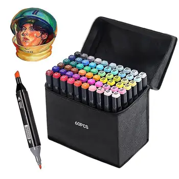 60 цветов Графический маркер с двойным наконечником, ручка для рисования, двухсторонний мелкоцветный маркер для рисования, художественный маркер с двойным наконечником для рисования эскизов