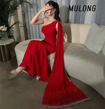 Длинные Элегантные вечерние платья MULONG Mermaid для женщин 2023, темно-красное вечернее платье на одно плечо длиной до пола, платья для выпускного вечера