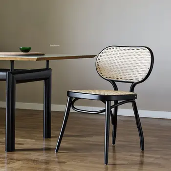 Современные Винтажные Обеденные стулья из ротанга Мебель для столовой Стул из массива дерева Минималистичное Кресло Дизайнерский обеденный стул с одной спинкой