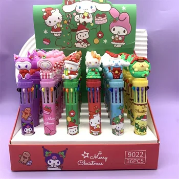 10 Цветная Рождественская Шариковая Ручка Sanrio Pochacco Pom Pom Purin Mymelody Kuromi Cinnamoroll Kawaii Мультяшная Гелевая Ручка Студенческий подарок