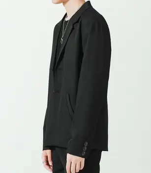 Новое стильное мужское модное платье, приталенные костюмы для мужчин, костюм на двух пуговицах черного цвета, высококачественный мужской Blaze ABB213