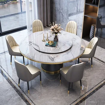 Круглый Роскошный обеденный стол в скандинавском мраморном стиле, современный поворотный обеденный стол, Домашний Минималистичный стол для комедии, мебель для дома