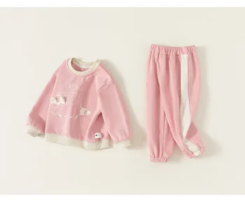 Осенний детский свитер и брюки с героями мультфильмов, повседневный комплект одежды из двух предметов для девочек