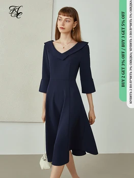 Женское платье в стиле ФСЛЕ Темперамент Хепберн, осень 2021, новая однотонная юбка с высокой талией, женское платье средней длины, винтажное платье