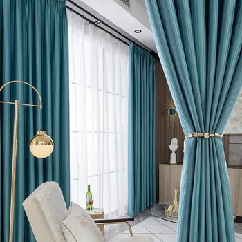 Легкие Роскошные Свежие шторы для гостиной, сине-зеленая вертикальная полоса, Cortina, спальня, Однотонный Высокоточный занавес на заказ