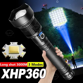 Новейший светодиодный фонарик XHP360, USB-перезаряжаемые фонари, мощный тактический Tocrh, Наружный зум, Водонепроницаемый Рабочий фонарь для кемпинга