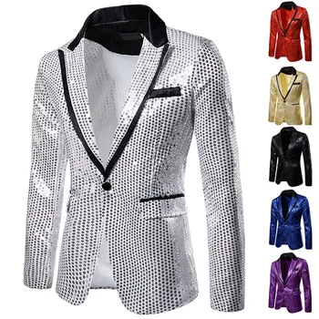 Блестящий золотой блейзер с блестящим декором, мужской пиджак для ночного клуба, мужской костюм для выпускного, блейзер Homme, сценическая одежда для певца