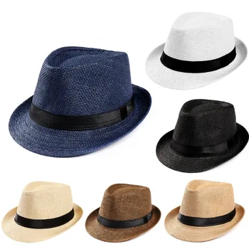 Летняя льняная солнцезащитная шляпа унисекс, повседневная уличная соломенная шляпа, Модная пляжная Соломенная шляпа джаз-бэнда, Ковбойская фетровая шляпа, Бандитская кепка