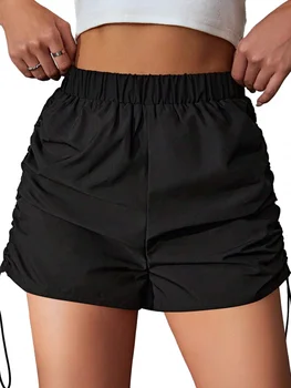 Once 2023 Женские летние модные однотонные плиссированные шорты на шнуровке, Короткие брюки с высокой талией и завязками, уличная сексуальная одежда Снизу