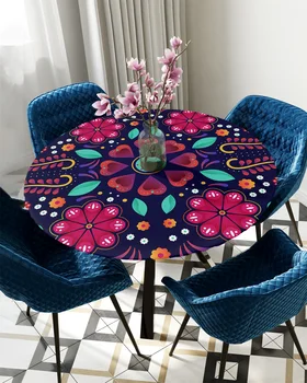 Красочный Мексиканский абстрактный цветок, круглая защитная ткань для покрытия стола с эластичными краями, Водонепроницаемая прямоугольная скатерть из полиэстера