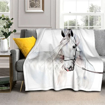 Одеяло с принтом лошадей, фланель, тепло, мягкий плюш, покрывало для дивана-кровати, плюшевое одеяло, подарок на заказ, одеяло для кемпинга, офисное одеяло