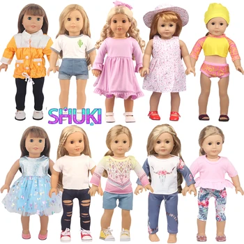 Футболка с кактусом + джинсовые шорты, платье в цветочек + шляпа, комплект одежды для куклы-фламинго для новорожденной американки 18 дюймов и 43-сантиметровой малышки.ОГ, кукла Life Girl