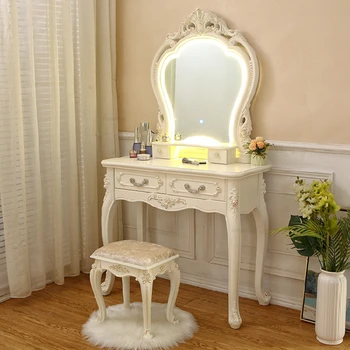 Европейские резные комоды Креативная мебель для спальни Туалетный столик из массива Дерева Домашний туалетный столик для макияжа с зеркалом Ретро Шкафчик