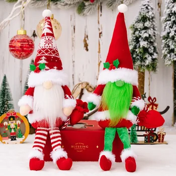 Вязаная шапка Рождественская кукла-гном Новая Вывеска из дерева для объятий Праздничные принадлежности Плюшевый Рождественский Эльф Рождественское украшение Безликие Гномы Рождество
