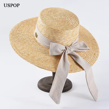 USPOP модные солнцезащитные шляпы из рафии, женские летние шляпы из натуральной пшеничной соломы, повседневная женская пляжная шляпа с широкими полями и бантом из ленты