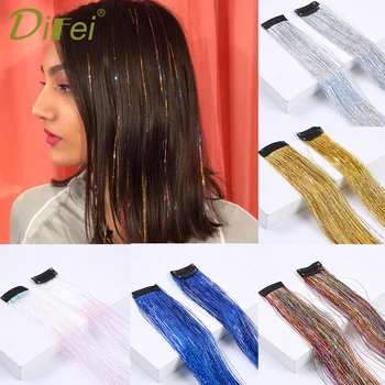 Длинный прямой шинель с блестками на заколке DIFEI, синтетическая блестящая нить для наращивания волос, металлическая проволока для наращивания волос
