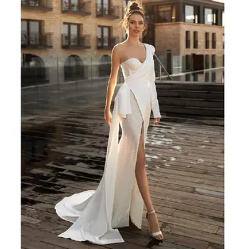 Элегантные свадебные платья со съемными рукавами-русалочками, шлейфом с открытой спиной, свадебные платья с блестящими пайетками, Vestido De Noiva