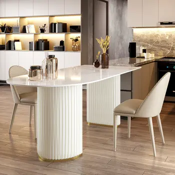 Итальянские минималистичные Обеденные столы из шифера, Мебель для столовой, Современные Столики для небольших квартир, Дизайнерский Полукруглый Обеденный стол A